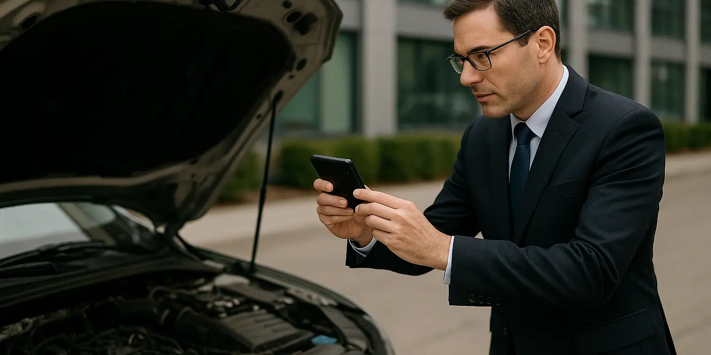a man taking a picture with his phone under the hood of his lemon car from Lemon Law Lawyer Los Angeles in Los Angeles, CA Lawyer near me a man taking a picture with his phone under the hood of his lemon car from Lemon Law Lawyer Los Angeles in Los Angeles, CA Lawyer near me