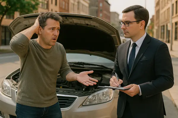 a man taking a report from the owner of a lemon car from Lemon Law Lawyer Los Angeles in Los Angeles, CA Lawyer near me a man taking a report from the owner of a lemon car from Lemon Law Lawyer Los Angeles in Los Angeles, CA Lawyer near me