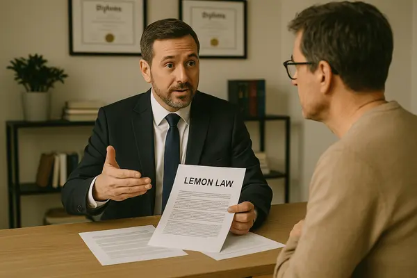 a lawyer in his office explaining the lemon law to a customer from Lemon Law Lawyer Los Angeles in Los Angeles, CA Lawyer near me a lawyer in his office explaining the lemon law to a customer from Lemon Law Lawyer Los Angeles in Los Angeles, CA Lawyer near me