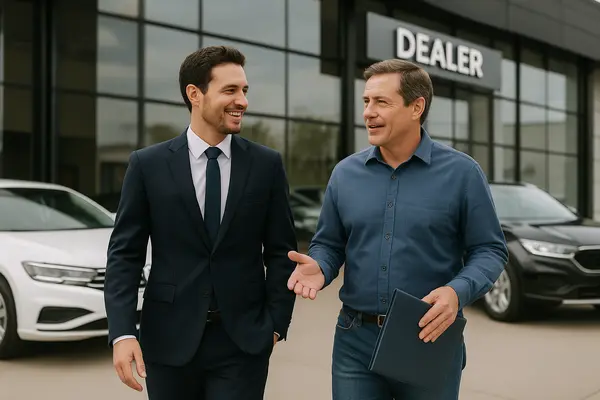 a lawyer walking with a customer and both are smiling from Lemon Law Lawyer Los Angeles in Los Angeles, CA - lemon law buyback a lawyer walking with a customer and both are smiling from Lemon Law Lawyer Los Angeles in Los Angeles, CA - lemon law buyback